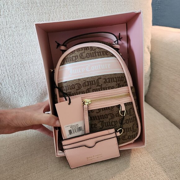 Juicy Couture Handbags - Nwt Juicy Couture Mini Back Pack Pink & Brown Monogrammed